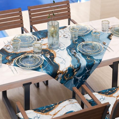 PETTI Artigiani Italiani - Moderne Tischdecke mit blauem Marmoreffekt, Mitteldecke für die Küche, 90 x 90 cm, 100% Made in Italy von PETTI Artigiani Italiani