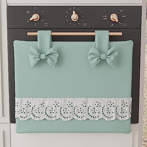 PETTI Artigiani Italiani - Ofenabdeckung, eleganter Backofenüberzug, Shabby-Chic-Stil, einfarbig, mit Rüschen aus Sangallo-Spitze und Schleifen, Ofenabdeckung aus Baumwolle, Ofenabdeckung 50 x 42 cm von PETTI Artigiani Italiani