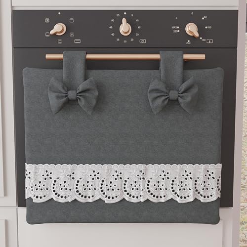 PETTI Artigiani Italiani - Elegante Backofenabdeckung, Shabby-Chic in Einfarbig Mit Rüschen Aus Spitze Mit Fransen und Schleifen, Aus Baumwolle von PETTI Artigiani Italiani