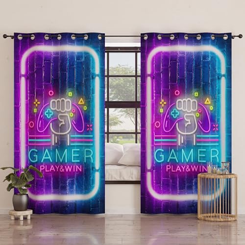 PETTI Artigiani Italiani - Paneelvorhänge für den Innenbereich mit Ringen, 2 Stück, 140 x 280 cm, Verdunkelungsvorhänge für Schlafzimmer und Wohnzimmer, isolierend und modern, Gamer, 100% Made in von PETTI Artigiani Italiani