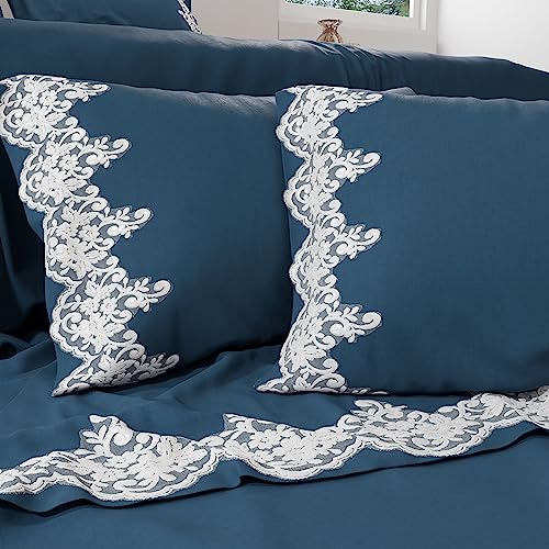 PETTI Artigiani Italiani - Perkal-Bettwäsche, Doppelbett mit Spitze, Perkal, Bettwäsche-Set für Doppelbett, Bettlaken mit Spitze Blumarino, 100% Made in Italy von PETTI Artigiani Italiani