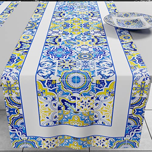 PETTI Artigiani Italiani Petti Küchenzubehör, 100% hypoallergene Mikrofaser, Vietri Blau, Runner Tavola 40x140 cm von PETTI Artigiani Italiani