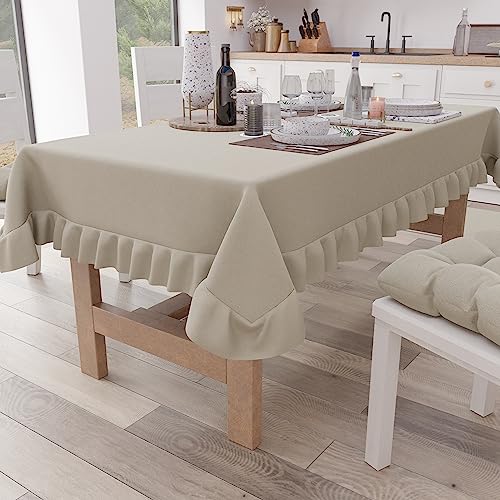 PETTI Artigiani Italiani - Rüschen-Tischdecke, Tischdecke, rechteckige Küchentischdecke mit Volant, einfarbige Tischdecke aus Baumwolle, X6-Sitzer (140 x 180 cm) Beige von PETTI Artigiani Italiani