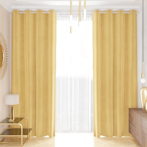 PETTI Artigiani Italiani - Samtvorhänge für den Innenbereich mit Ringen, 2 Stück, 140 x 280 cm, Samtvorhänge für Schlafzimmer und Wohnzimmer, isolierend und modern, Gold, 100% Made in Italy von PETTI Artigiani Italiani