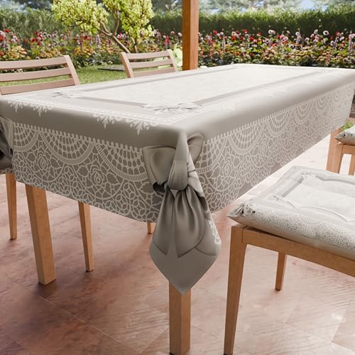 PETTI Artigiani Italiani - Schmutzabweisende Tischdecke, rechteckig, Küchentisch, Motiv: Schleife, Grau, 24-Sitzer (140 x 450 cm), 100% Made in Italy von PETTI Artigiani Italiani