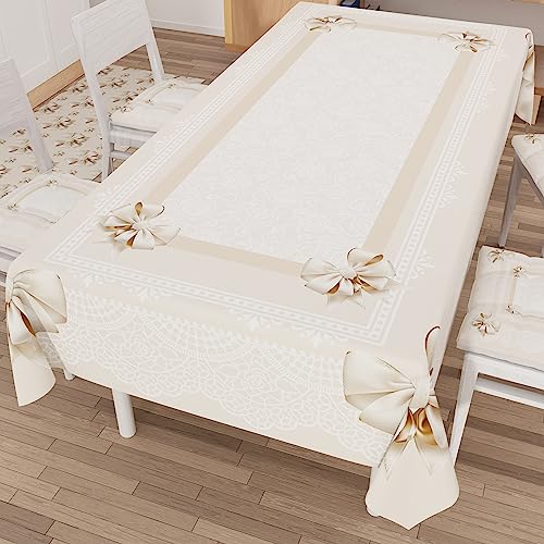 PETTI Artigiani Italiani - Schmutzabweisende Tischdecke, rechteckig, für Küchentisch, Motiv: Schleife, Beige, 12-Sitzer (140 x 240 cm), 100% Made in Italy von PETTI Artigiani Italiani