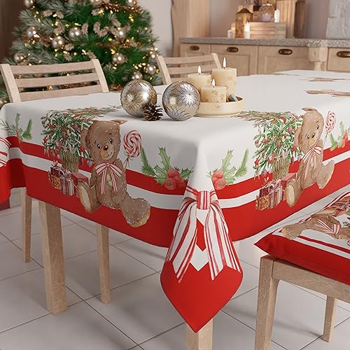PETTI Artigiani Italiani -Schmutzabweisende Weihnachtstischdecke rechteckig, für die Küche, Teddybär-Motiv, für X6 Personen (140x180 cm) 100% Made in Italy von PETTI Artigiani Italiani
