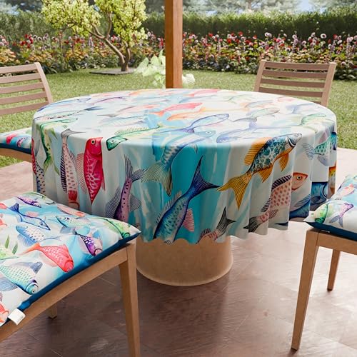 PETTI Artigiani Italiani - Schmutzabweisende runde Tischdecke aus Mikrofaser (Durchmesser 140 cm), Küchentischabdeckung für runde Tische mit Fischmuster, 100% Made in Italy von PETTI Artigiani Italiani