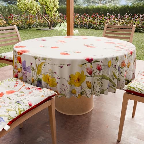 PETTI Artigiani Italiani - Schmutzabweisende runde Tischdecke aus Mikrofaser (Durchmesser 160 cm), Küchentischabdeckung für runden Tisch, Blumenmuster 10, 100% Made in Italy von PETTI Artigiani Italiani