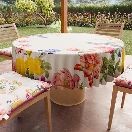 PETTI Artigiani Italiani - Schmutzabweisende runde Tischdecke aus Mikrofaser (Durchmesser 180 cm), Küchentischabdeckung für runden Tisch, Blumenmuster 30, 100% Made in Italy von PETTI Artigiani Italiani