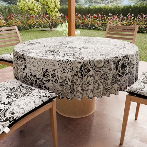 PETTI Artigiani Italiani - Schmutzabweisende runde Tischdecke aus Mikrofaser (Durchmesser 200 cm), Küchentischabdeckung für runden Tisch, Design Vietri 02, schwarz, 100% Made in Italy von PETTI Artigiani Italiani