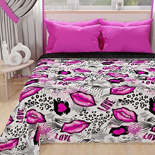 PETTI Artigiani Italiani - Sommer-Tagesdecke für Einzelbett, 170 x 260 cm, 100 g/m², wendbar, für Einzelbett, Frühling, leichte Steppdecke, Lipstick Weiß, 100% Made in Italy von PETTI Artigiani Italiani