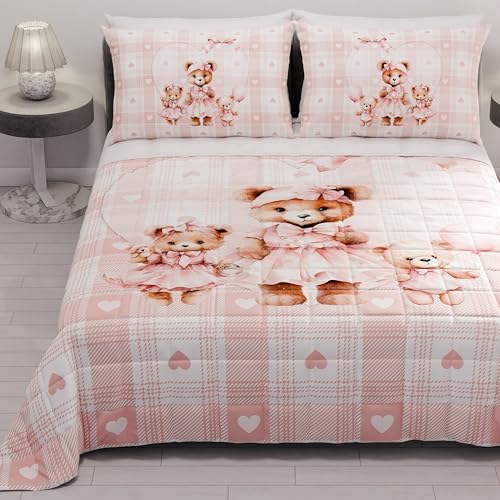 PETTI Artigiani Italiani - Sommer-Tagesdecke für Einzelbett, 170 x 260 cm, 100 g/m², wendbar, für Einzelbett, Frühling, leichte Steppdecke, Teddy, 100% Made in Italy von PETTI Artigiani Italiani