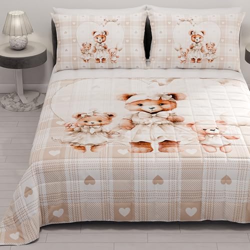 PETTI Artigiani Italiani - Sommer-Tagesdecke für Einzelbett, 170 x 260 cm, 100 g/m², wendbar, für Einzelbett, Frühling, leichte Steppdecke, Teddy Taupe, 100% Made in Italy von PETTI Artigiani Italiani