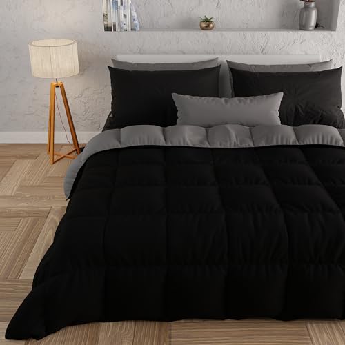 PETTI Artigiani Italiani - Schwarze Steppdecke für Einzelbett, Winterdecke, doppelseitig, 100% hypoallergene Mikrofaser, hergestellt in Italien von PETTI Artigiani Italiani