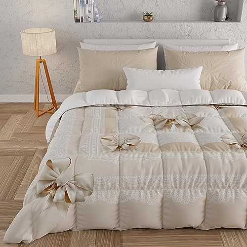 PETTI Artigiani Italiani - Winter-Steppdecke für Einzelbett, doppelseitige Steppdecke, einfarbig und Digitaldruck, Schleife Beige, Made in Italy von PETTI Artigiani Italiani