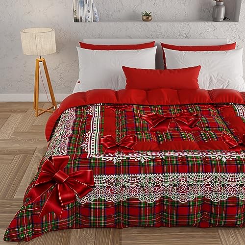 PETTI Artigiani Italiani - Steppdecke, Winterdecke, Wintersteppdecke, Einzelbett-Steppdecke, zweiseitig, einfarbig und Digitaldruck, Schleife Tartan, 100% antiallergische Mikrofaser, hergestellt in von PETTI Artigiani Italiani