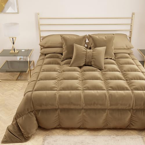 PETTI Artigiani Italiani - Steppdecke aus weichem und warmem Samt 350 g/m², Einzelbett, wendbar, Steppdecke für Einzelbett: 160 x 260 cm, Taupe, 100% Made in Italy von PETTI Artigiani Italiani