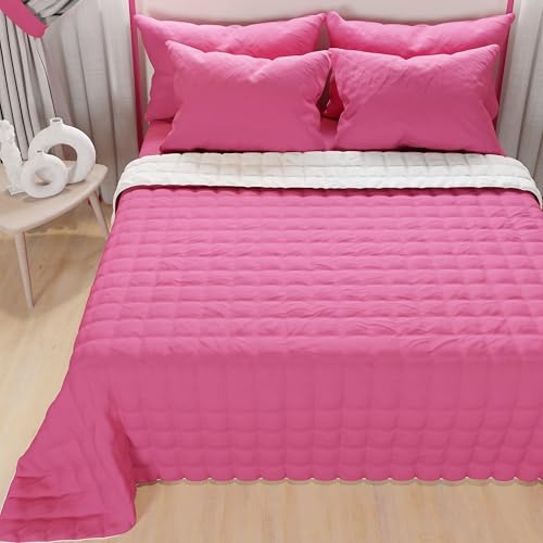 PETTI Artigiani Italiani - Steppdecke für Doppelbett, leichte Steppdecke, zweiseitige Tagesdecke, leichte Sommerdecke, Fuchsia Weiß von PETTI Artigiani Italiani