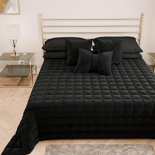 PETTI Artigiani Italiani - Steppdecke für Doppelbett aus weichem und warmem Samt, Frühlings- und Herbst-Steppdecke für Doppelbett, schwarz, 100% Made in Italy von PETTI Artigiani Italiani