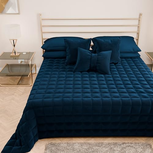 PETTI Artigiani Italiani - Steppdecke für Einzelbett, aus weichem und warmem Samt, Frühlings-Steppdecke für den Herbst, Tagesdecke für Einzelbett, blau, 100% Made in Italy von PETTI Artigiani Italiani