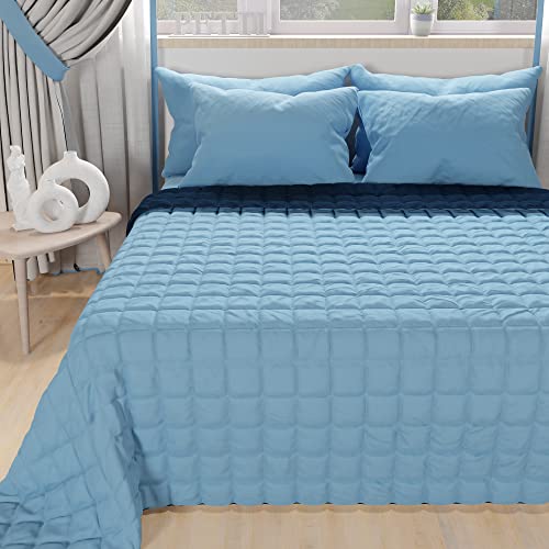 PETTI Artigiani Italiani - Steppdecke für Einzelbett, doppelseitige Steppdecke, Frühlings-Steppdecke, Nachtblau, 100% Made in Italy von PETTI Artigiani Italiani