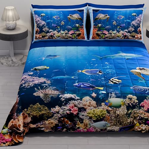 PETTI Artigiani Italiani - Tagesdecke für Doppelbett, Doppelbettdecke, Tagesdecke, einfarbig, Digitaldruck, Aquarium, 100% hergestellt in Italien von PETTI Artigiani Italiani