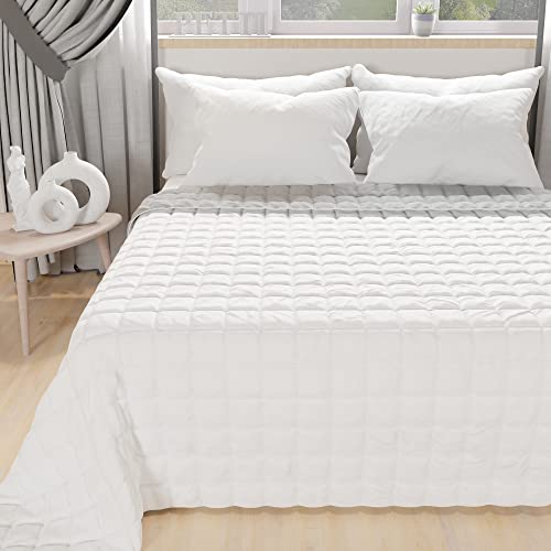 PETTI Artigiani Italiani - Tagesdecke für Doppelbett, Maxi, Steppdecke für Doppelbett, Frühling, Weiß Grau, 100% Made in Italy, 100% antiallergische Mikrofaser von PETTI Artigiani Italiani