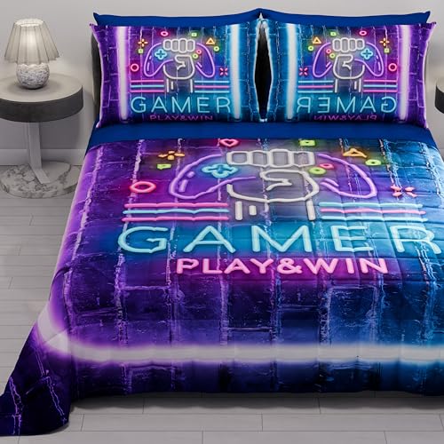 PETTI Artigiani Italiani - Sommer-Tagesdecke für Doppelbett, 260 x 270 cm, 100 g/m², wendbar, für Doppelbett, Frühling, leichte Steppdecke, Gamer, 100% Made in Italy von PETTI Artigiani Italiani