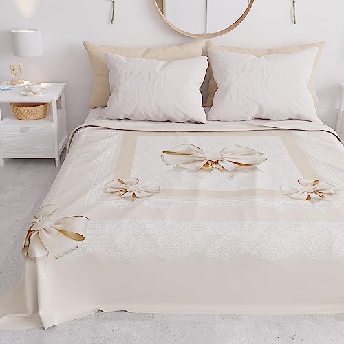 PETTI Artigiani Italiani - Tagesdecke für Doppelbett für Frühling und Sommer, leichte Decke für Doppelbett, Bettdecke, Schleife Beige 100% Made in Italy von PETTI Artigiani Italiani