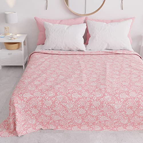 PETTI Artigiani Italiani - Tagesdecke für Doppelbett für den Sommer, leichte Decke, Bettdecke, rosa Spitze 100% antiallergische Mikrofaser von PETTI Artigiani Italiani