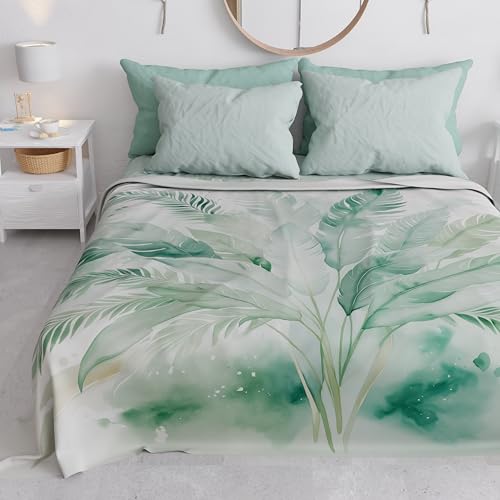 PETTI Artigiani Italiani - Tagesdecke für Einzelbett, Frühling und Sommer, leichte Decke für Einzelbett, Bettwäsche, Palme Salbei, 100% Made in Italy von PETTI Artigiani Italiani
