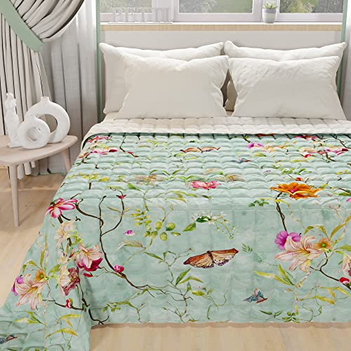 PETTI Artigiani Italiani - Sommer-Tagesdecke für Einzelbett, 170 x 260 cm, 100 g/m², wendbar, für Einzelbett, Frühling, leichte Steppdecke, Spring Aquamarin, 100% Made in Italy von PETTI Artigiani Italiani