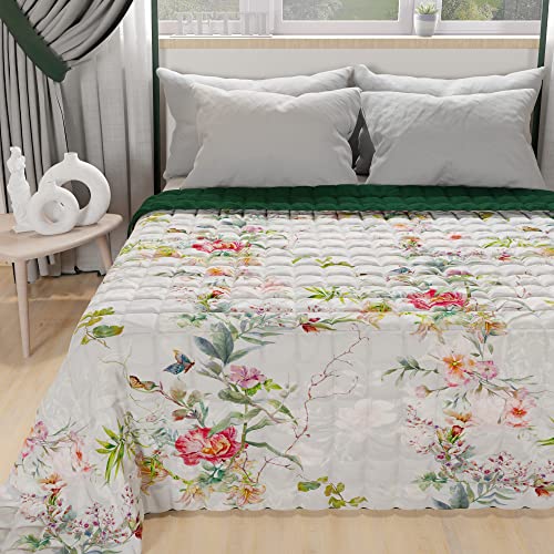 PETTI Artigiani Italiani - Sommer-Tagesdecke für Einzelbett, 170 x 260 cm, 100 g/m², wendbar, für Einzelbett, Frühling, leichte Steppdecke, Spring Grau, 100% Made in Italy von PETTI Artigiani Italiani