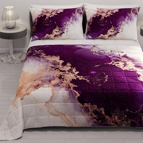 PETTI Artigiani Italiani - Tagesdecke für Einzelbett, Steppdecke für Einzelbett, Frühling, doppelseitig, einfarbig, Digitaldruck, violett, Marmor, 100% Made in Italy von PETTI Artigiani Italiani