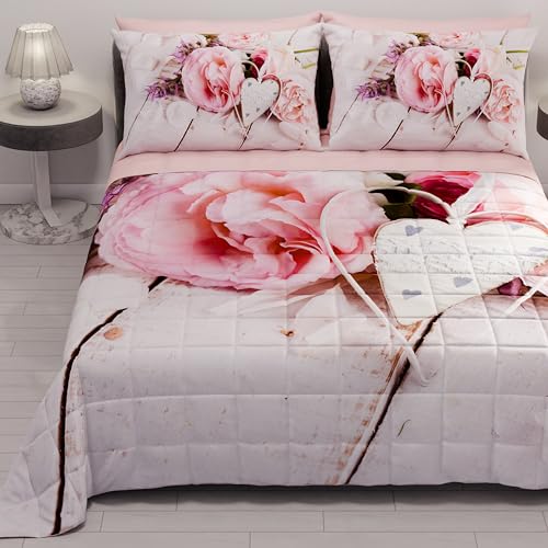 PETTI Artigiani Italiani - Sommer-Tagesdecke für Einzelbett, 170 x 260 cm, 100 g/m², wendbar, für Einzelbett, Frühling, leichte Steppdecke, Country Chic, 100% Made in Italy von PETTI Artigiani Italiani