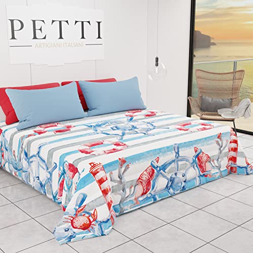 PETTI Artigiani Italiani - Tagesdecke für Frühjahr/Sommer, Doppelbett, Marine-Design 01, 100% hypoallergene Mikrofaser, hergestellt in Italien von PETTI Artigiani Italiani