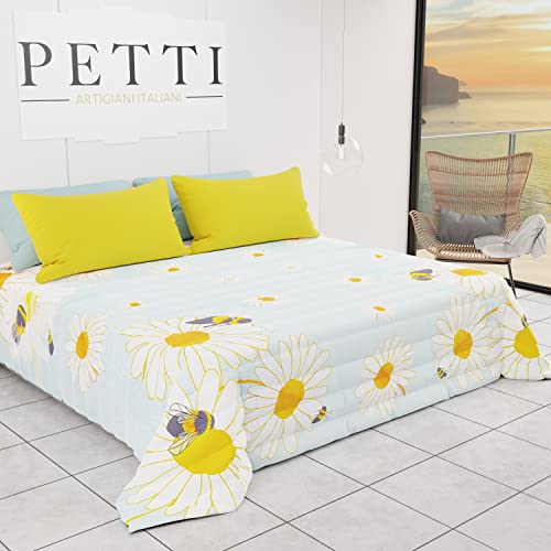 PETTI Artigiani Italiani - Tagesdecke für Frühjahr/Sommer, Einzelbett, Botanisches Design 02, 100% hypoallergene Mikrofaser, hergestellt in Italien von PETTI Artigiani Italiani