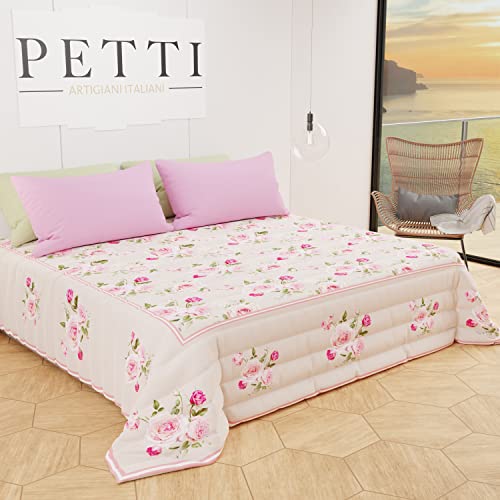 PETTI Artigiani Italiani - Tagesdecke für Frühjahr/Sommer, für Einzelbett, Romantisches Design 02, 100% hypoallergene Mikrofaser, hergestellt in Italien von PETTI Artigiani Italiani