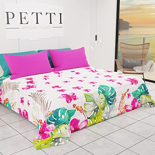 PETTI Artigiani Italiani - Sommer-Tagesdecke für Einzelbett, tropisches Design 02, 100% hypoallergene Mikrofaser, hergestellt in Italien von PETTI Artigiani Italiani