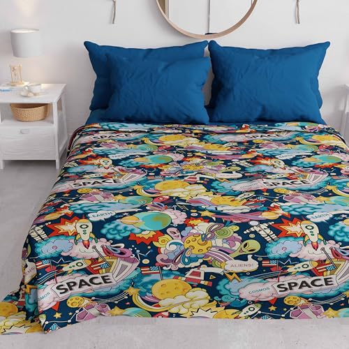 PETTI Artigiani Italiani - Tagesdecke für Kinder, Mädchen, Frühling, Sommer, 265 x 260 cm, 2-Sitzer, leichte Decke für Doppelbett, Fantasia Space, 100% Made in Italy PETTI Artigiani Italiani - Tagesdecke für Kinder, Mädchen, Frühling, Sommer, 265 x 260 cm, 2-Sitzer, leichte Decke für Doppelbett, Fantasia Space, 100% Made in Italy von PETTI Artigiani Italiani