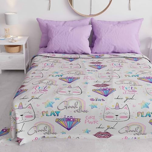PETTI Artigiani Italiani - Tagesdecke für Kinder, Mädchen, Frühling, Sommer, 265 x 260 cm, 2-Sitzer, leichte Decke für Doppelbett, Motiv: Katze und Einhorn, 100% Made in Italy PETTI Artigiani Italiani - Tagesdecke für Kinder, Mädchen, Frühling, Sommer, 265 x 260 cm, 2-Sitzer, leichte Decke für Doppelbett, Motiv: Katze und Einhorn, 100% Made in Italy von PETTI Artigiani Italiani