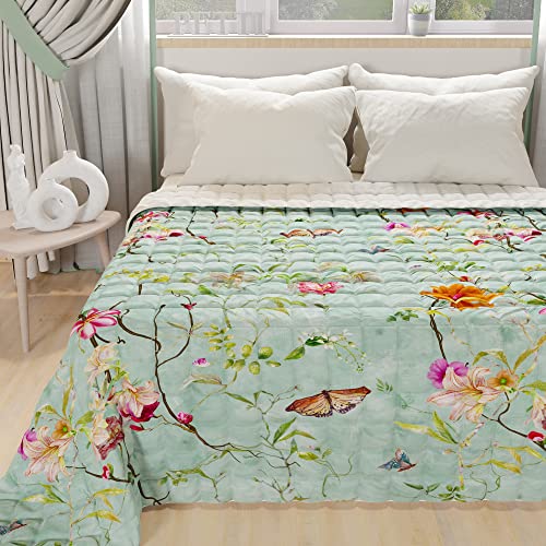 PETTI Artigiani Italiani - Tagesdecke für französisches Bett, 220 x 260 cm, 100 g/m², wendbar, für französisches Bett, leichte Steppdecke, Spring Aquamarin, 100% Made in Italy PETTI Artigiani Italiani - Tagesdecke für französisches Bett, 220 x 260 cm, 100 g/m², wendbar, für französisches Bett, leichte Steppdecke, Spring Aquamarin, 100% Made in Italy von PETTI Artigiani Italiani