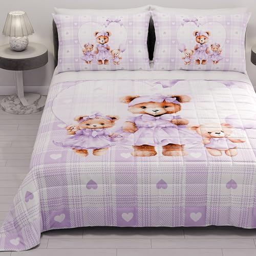 PETTI Artigiani Italiani - Tagesdecke für französisches Bett, 220 x 260 cm, 100 g/m², wendbar, für französisches Bett, leichte Steppdecke, Teddy Lila, 100% Made in Italy PETTI Artigiani Italiani - Tagesdecke für französisches Bett, 220 x 260 cm, 100 g/m², wendbar, für französisches Bett, leichte Steppdecke, Teddy Lila, 100% Made in Italy von PETTI Artigiani Italiani