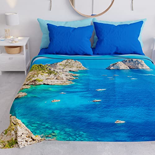 PETTI Artigiani Italiani - Tagesdecke für französisches Bett, Frühling, Sommer, leichte Decke, für französisches Bett, Bettwäsche, Marineblau 03, 100% Made in Italy von PETTI Artigiani Italiani