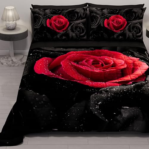 PETTI Artigiani Italiani - Tagesdecke für französisches Bett, Steppdecke für französisches Bett, Frühling, einfarbig, Digitaldruck, Black Roses, 100% Made in Italy von PETTI Artigiani Italiani