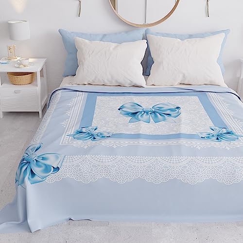 Petti Artigiani Italia – Sofaüberwurf aus Mikrofaser, 220 x 270 cm, Muster hellblaue Schleife, vielseitig verwendbar für Sofas, Tagesdecke und Tischdecken, Schutzbezug, waschbar von PETTI Artigiani Italiani