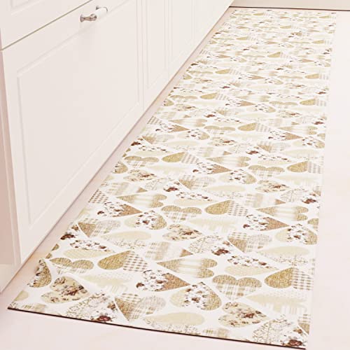 PETTI Artigiani Italiani - Teppich für Küche, rutschfest und waschbar, 52 x 140 cm, Design Herzen, beige, 100% Made in Italy von PETTI Artigiani Italiani