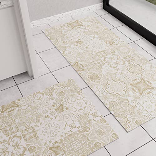 PETTI Artigiani Italiani - Teppich für Küche, rutschfest, waschbar, Läufer für Küche, Teppich, Küchenläufer, 52 x 140 cm, Design Vietri Taupe, 100% Made in Italy von PETTI Artigiani Italiani