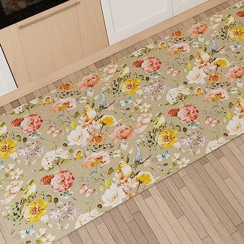 PETTI Artigiani Italiani - Teppich für Küche, rutschfest und waschbar, 52 x 80 cm, Blumendesign, 06 Taupe, 100% Made in Italy von PETTI Artigiani Italiani